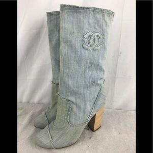 Chanel denim CC boots